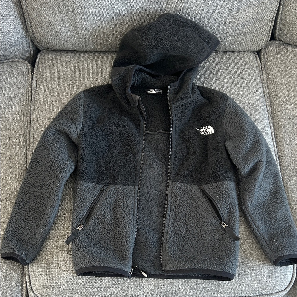 The North Face Charcoal and Black Hooded Fleece Jacket Boys XS/6